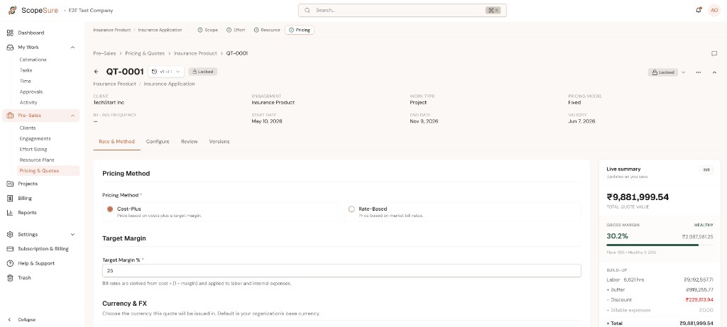 ScopeSure pricing and quotes with live margin summary