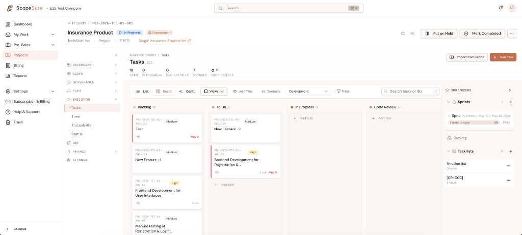 ScopeSure task management board